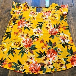 Stitch Fix Papermoon Kiera yellow floral keyhole back blouse new size medium
